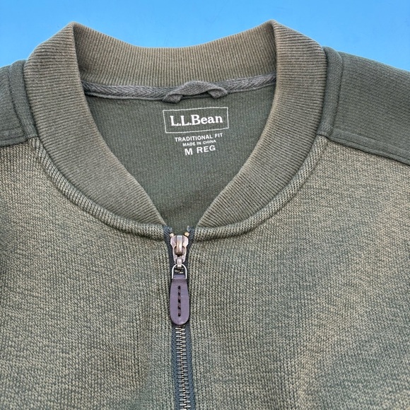 L.L. Bean Men's Green Full Zip Sweater Two-Tone Elbow Patches Cotton Size Medium - Picture 9 of 12